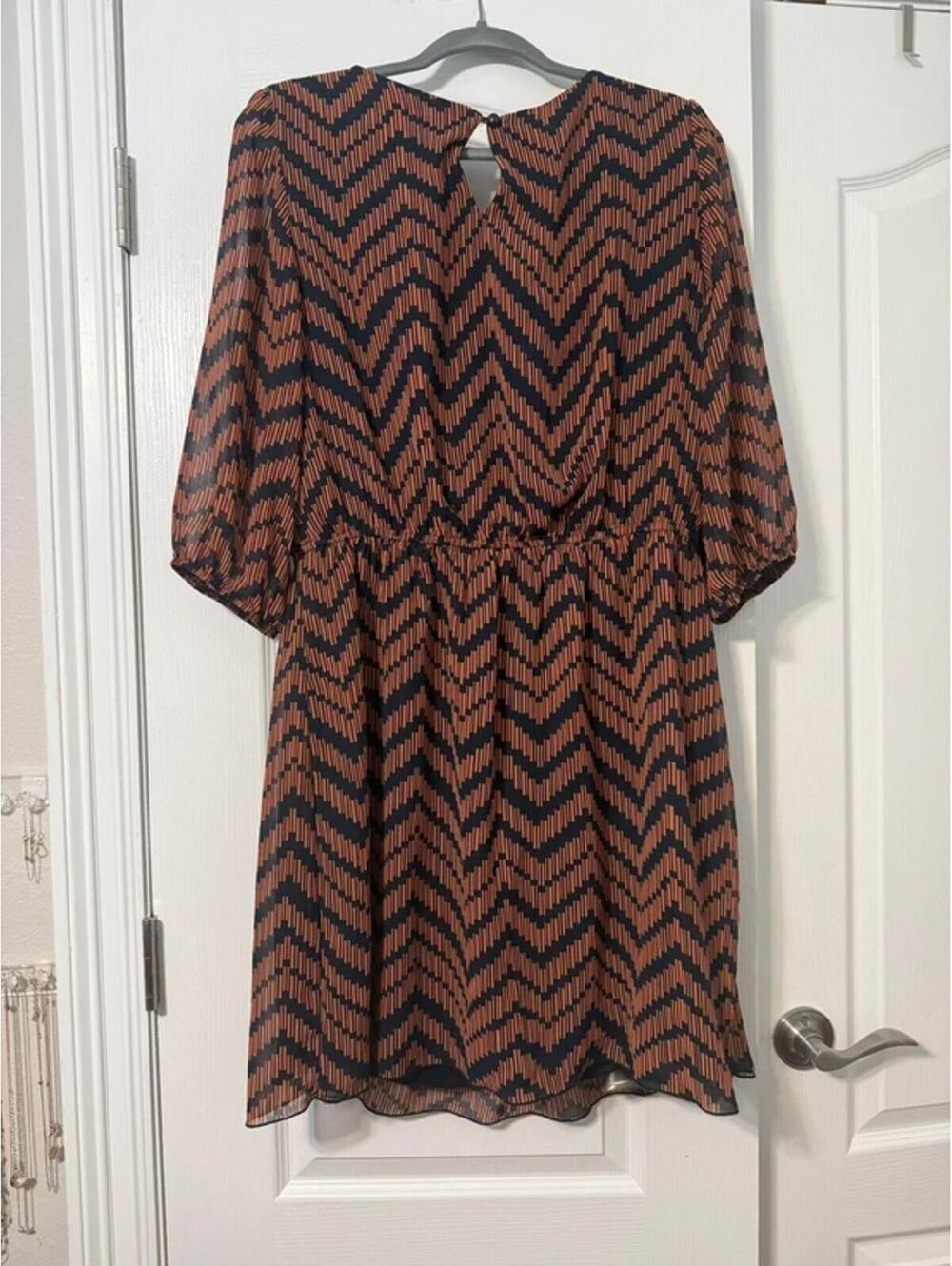 Enfocus Women’s Burnt Orange & Navy Chevron Print Dress, Size 16W